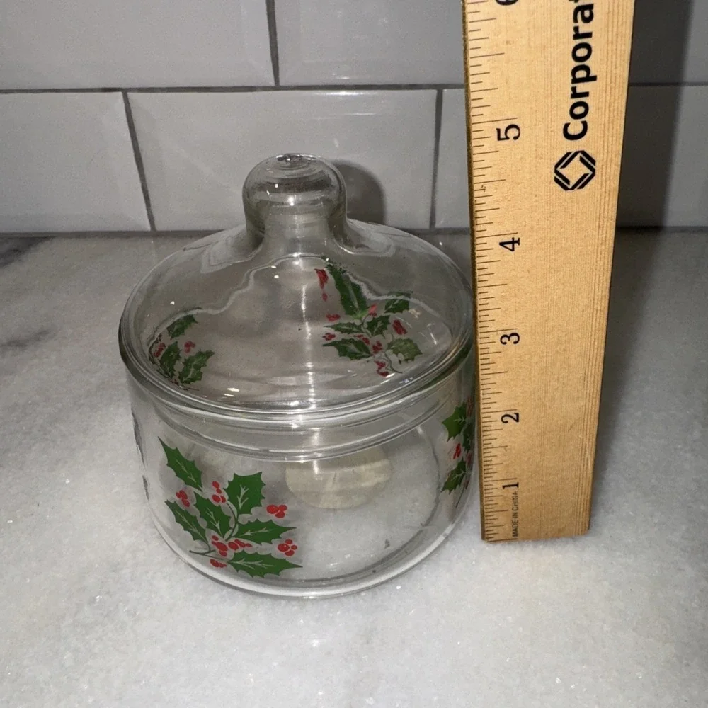 Vintage Christmas‎ Canister Apothecary Jar Candy Holly Indiana Glass